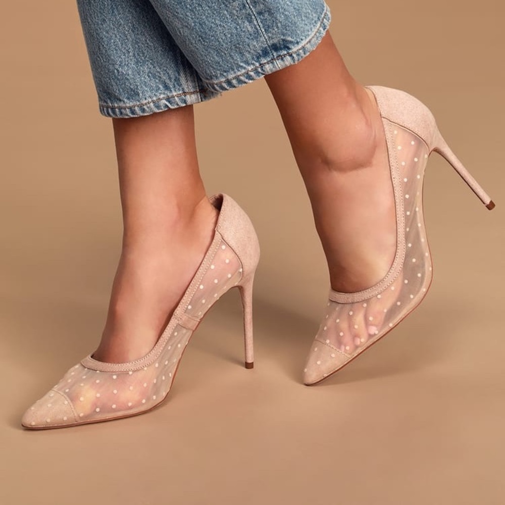 Nude mesh polkadot heels